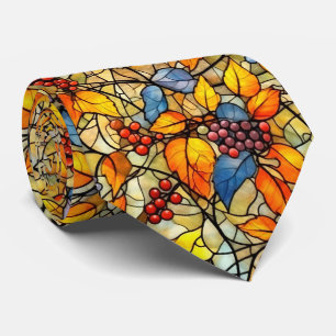 Stained Glass Fall Leave Pattern Tie