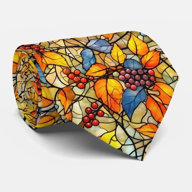 Stained Glass Fall Leave Pattern Tie (Rolled)