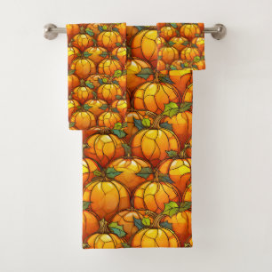 Stained Glass Fall Pumpkin Field Bath Towel Set
