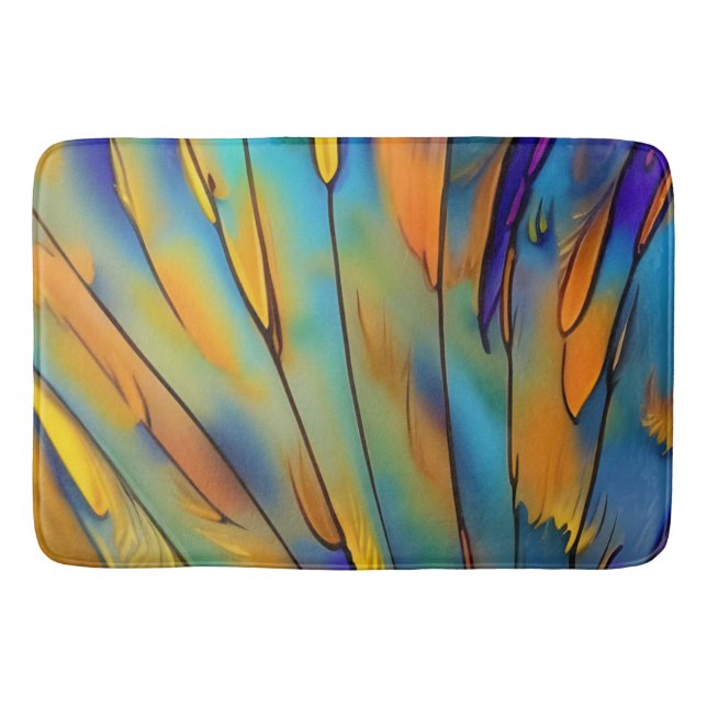 Stained Glass Feather AI Abstract Art Bath Mat (Front)