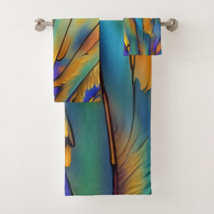 Stained Glass Feather AI Abstract Art   Bath Towel Set