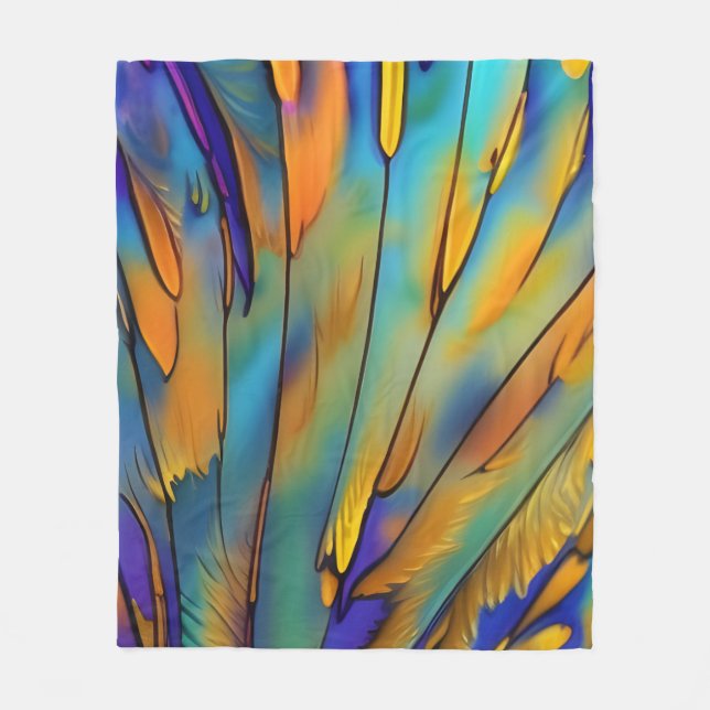 Stained Glass Feather AI Abstract Art Fleece Blanket (Front)
