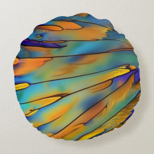 Stained Glass Feather AI Abstract Art  Round Cushion