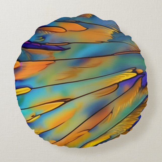 Stained Glass Feather AI Abstract Art  Round Cushion (Back)