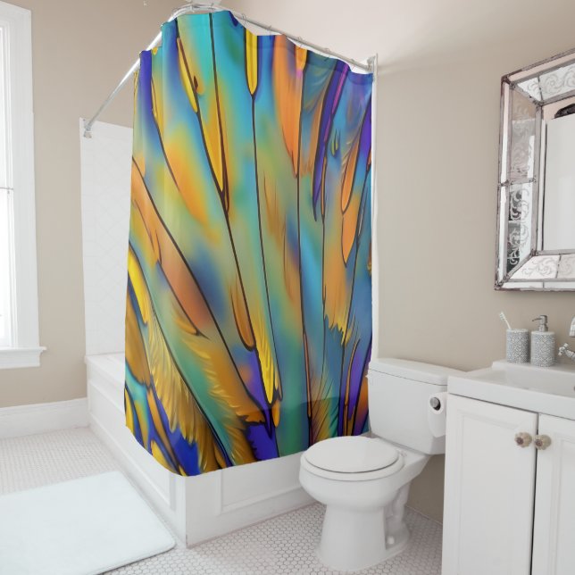 Stained Glass Feather AI Abstract Art Shower Curtain (In Situ)