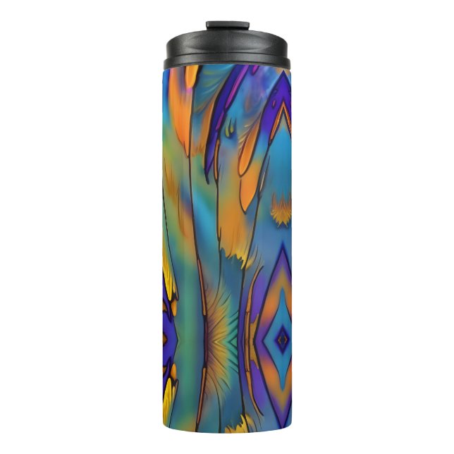 Stained Glass Feather AI Abstract Art  Thermal Tumbler (Front)