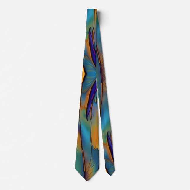 Stained Glass Feather AI Abstract Art  Tie (Front)