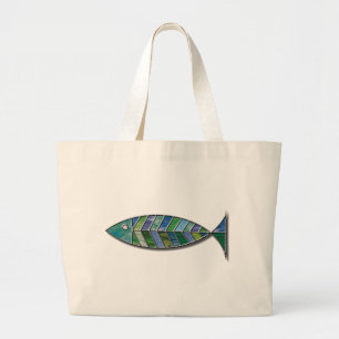 Stained Glass Fish Large Tote Bag
