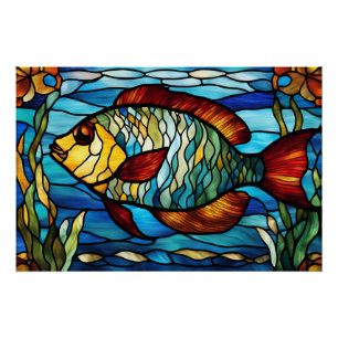 Stained Glass Fish Swimming in the Ocean Poster