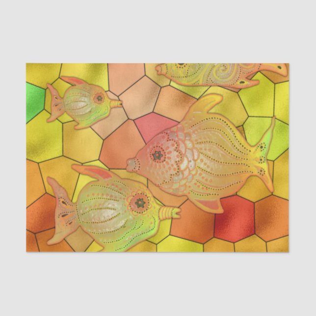 Stained Glass Fish Tank Yellow Decoupage Tissue Paper (Front)