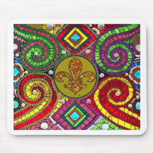 Stained Glass Fleur De Lis Abstract Mouse Mat