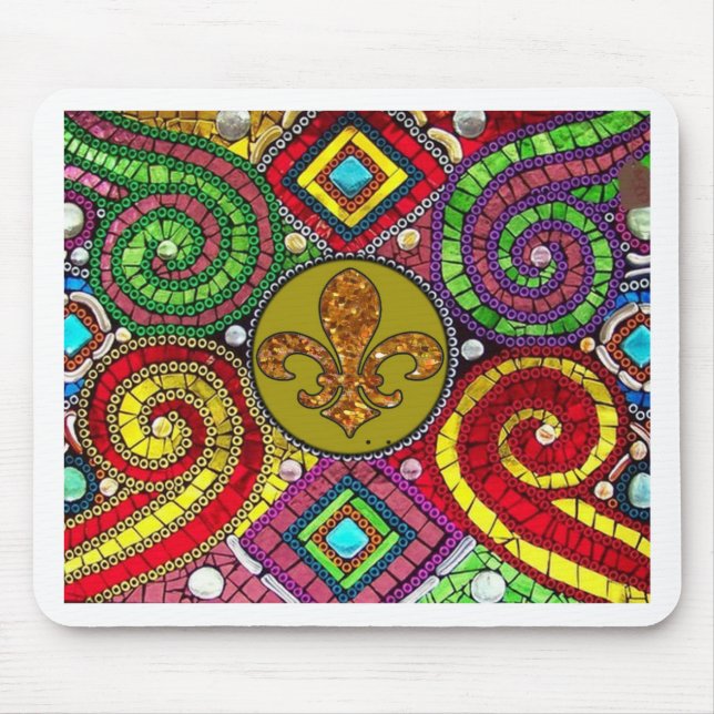 Stained Glass Fleur De Lis Abstract Mouse Mat (Front)