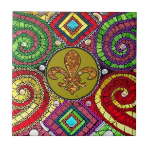 Stained Glass Fleur De Lis Abstract Tile