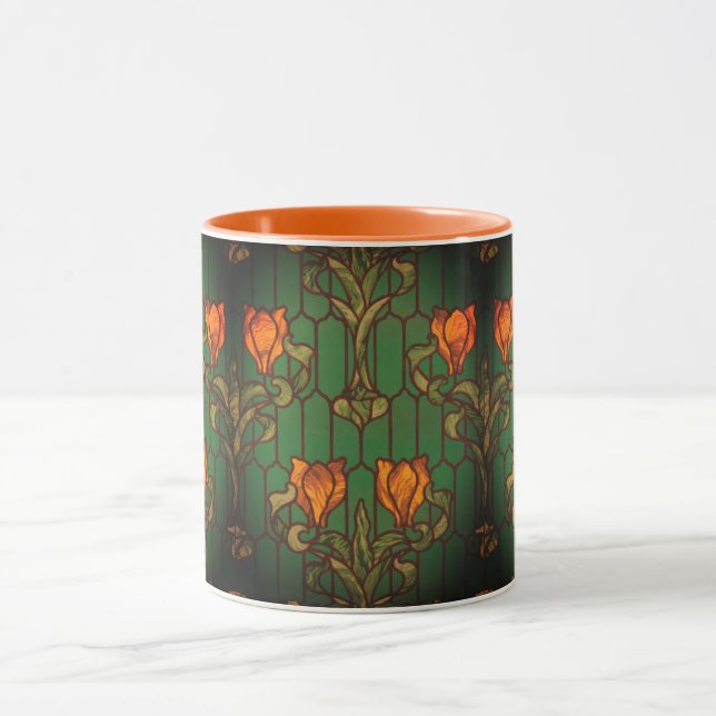 Stained glass floral art nouveau flowers elegant mug (Center)