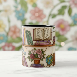 Stained-Glass Floral Bookshelf Mug Book Lover Gift