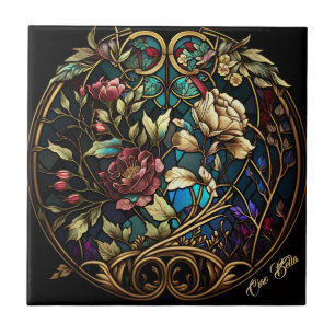 Stained Glass Floral Bouquet Tile