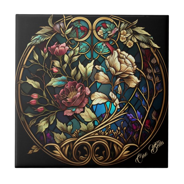 Stained Glass Floral Bouquet Tile (Front)