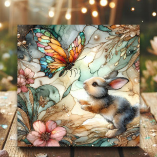 Stained Glass Floral Bunny Christian Easter Holiday Card