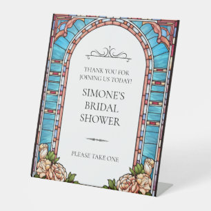 Stained Glass Floral Frame Wedding Pedestal Sign