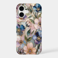 Stained Glass Floral iPhone Case Blue Pink Gold