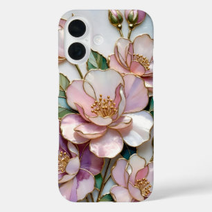 Stained Glass Floral iPhone Case Pink Gold Flower