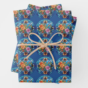 Stained Glass Floral Mosaic Art Design Wrapping Paper Sheet