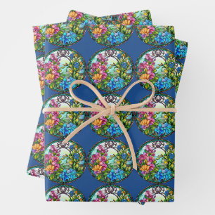 Stained Glass Floral Mosaic Art Design Wrapping Paper Sheet