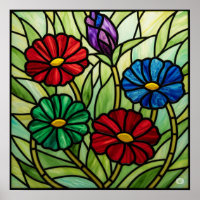 Stained Glass Floral Mosaic Art