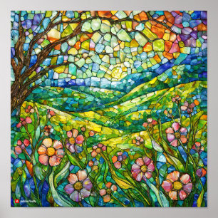 Stained glass floral nature unframed poster