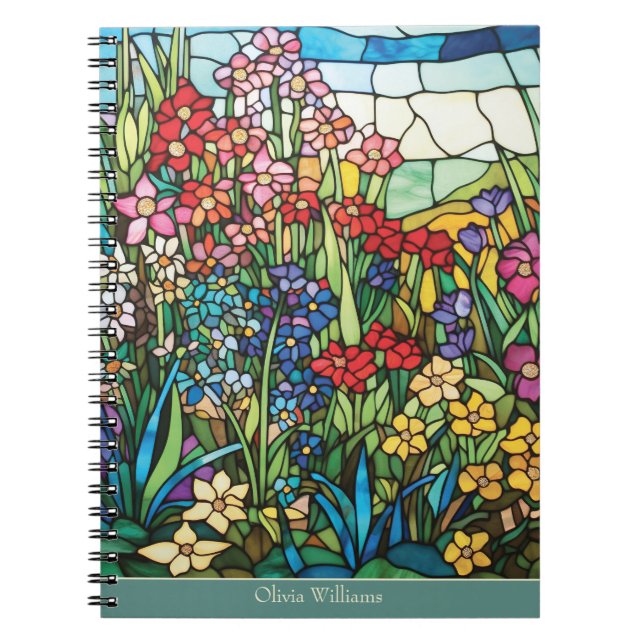 Stained Glass Floral Personalised Notebook (Front)