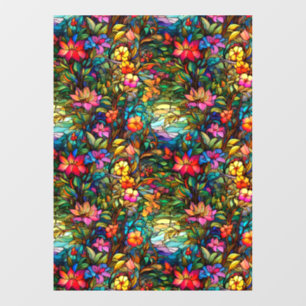 Stained Glass Floral Seamless Pattern Window Cling