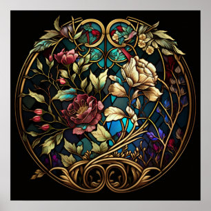 Stained Glass Floral Surprise Poster