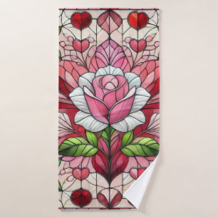 Stained glass floral Valentine's day Bath Towel