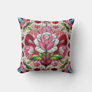 Stained glass floral Valentine's day Cushion