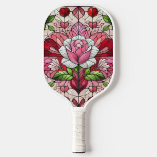 Stained glass floral Valentine's day Pickleball Paddle