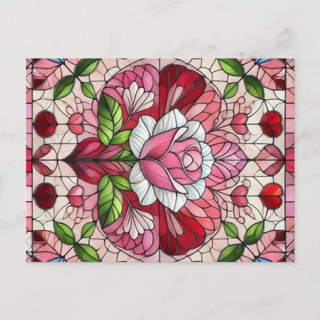 Stained glass floral Valentine's day Postcard (Front)