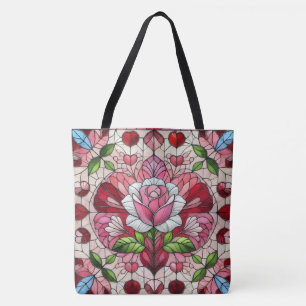 Stained glass floral Valentine's day Tote Bag