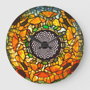 Stained glass floral vintage large clock
