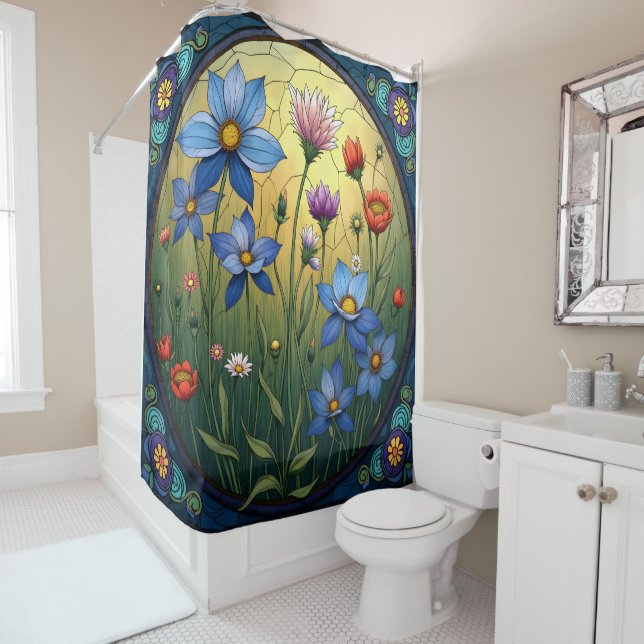 Stained Glass Florals Shower Curtain (In Situ)
