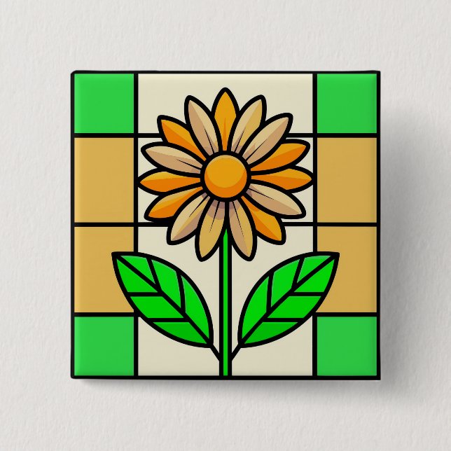 Stained Glass Flower 15 Cm Square Badge (Front)