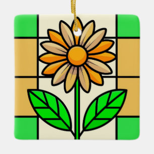 Stained Glass Flower Ceramic Ornament