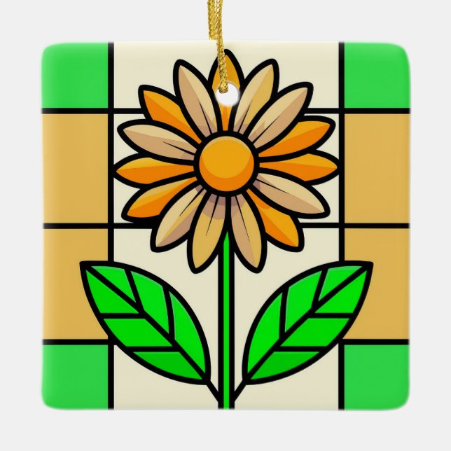 Stained Glass Flower Ceramic Ornament (Front)