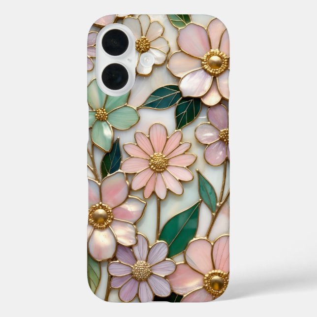 Stained Glass Flower iPhone Case Pink Pastel (Back)