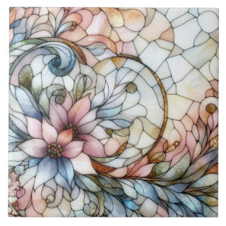 Stained glass flower motive tile