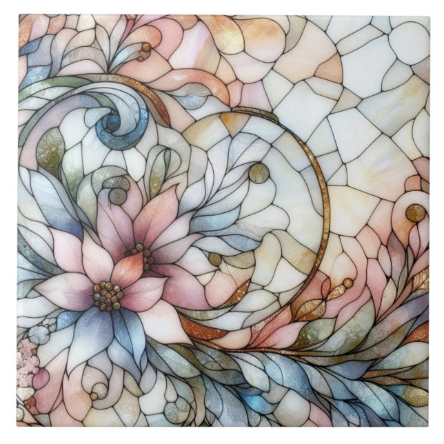 Stained glass flower motive tile (Front)