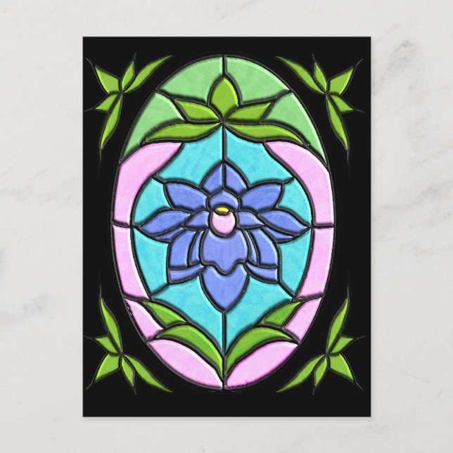 STAINED GLASS FLOWER OVAL by SHARON SHARPE Postcard (Front)