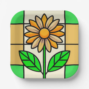 Stained Glass Flower Paper Plate