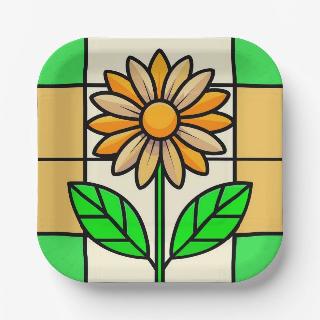 Stained Glass Flower Paper Plate (Front)