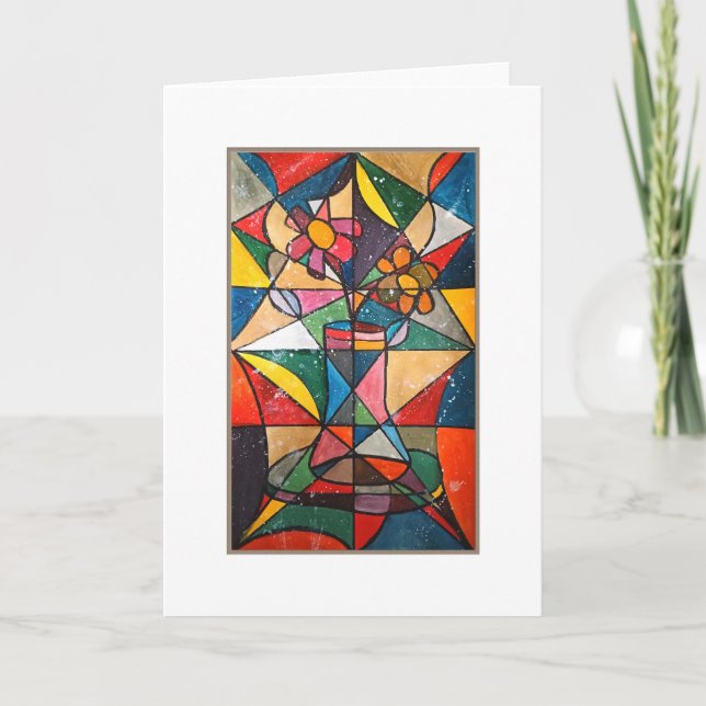 Stained Glass Flower Pot Acrylic Artwork Card (Front)