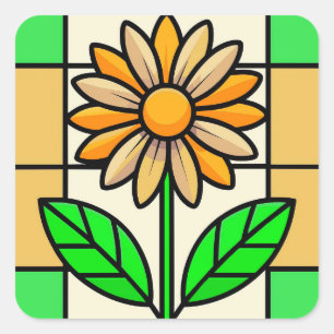Stained Glass Flower Square Sticker